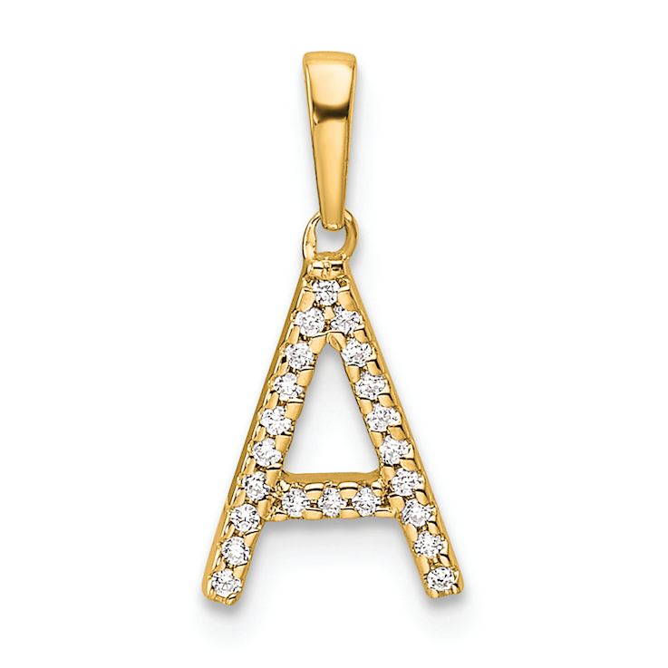 14k Yellow Gold Diamond Letter A Initial Pendant