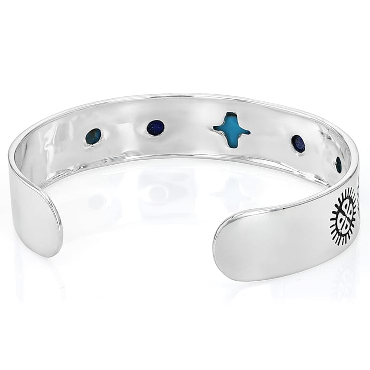 Turquoise And Lapis Lazuli Sterling Silver Cross Cuff Bracelet 7mm 11x11mm