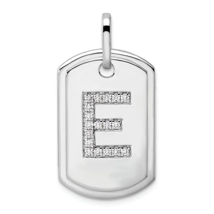 Rhodium Over 14k White Gold Diamond Initial E Dog Tag Charm