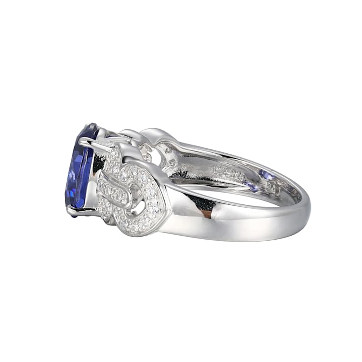 Blue And White Cubic Zirconia Platinum Over Silver Ring 4.29ctw
