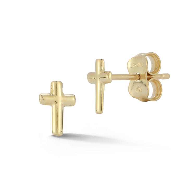 Dainty Cross Stud Earrings In Solid 14K Gold