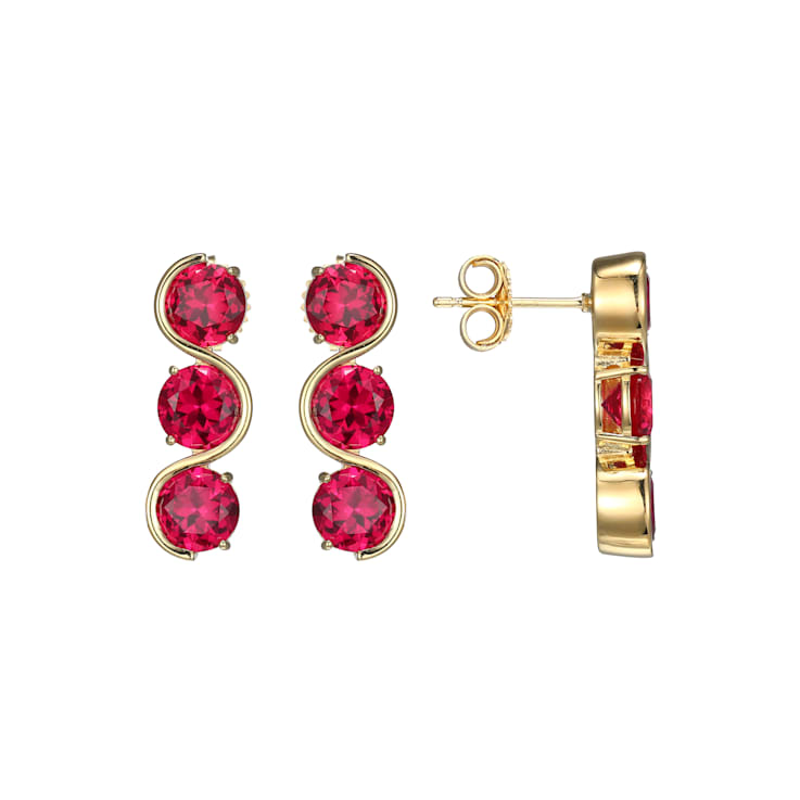 Lab Created Ruby 18k Yellow Gold Over Silver July Birthstone Earrings 4.80ctw