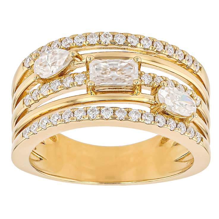 Multi-Shape Moissanite Multi-Row Ring In 14K Gold Over Sterling Silver