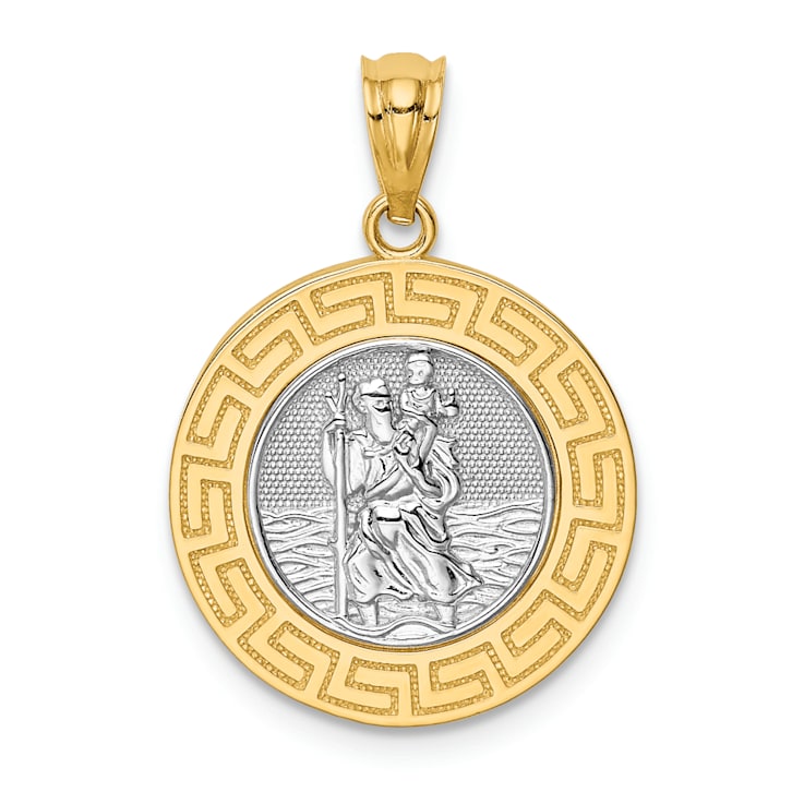 14k Two-tone Gold Polished and Textured St. Christopher Medal Pendant