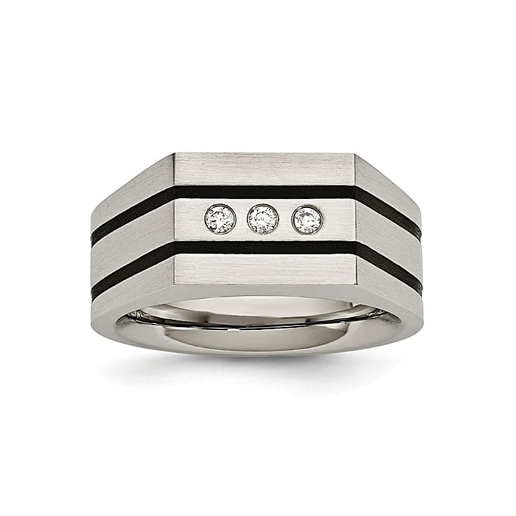 White Cubic Zirconia Two-Tone Brushed Stainless Steel Mens Ring