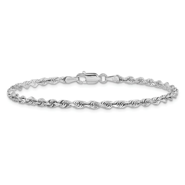 Rhodium Over 14k White Gold 3mm Diamond-Cut Quadruple Rope Link Bracelet