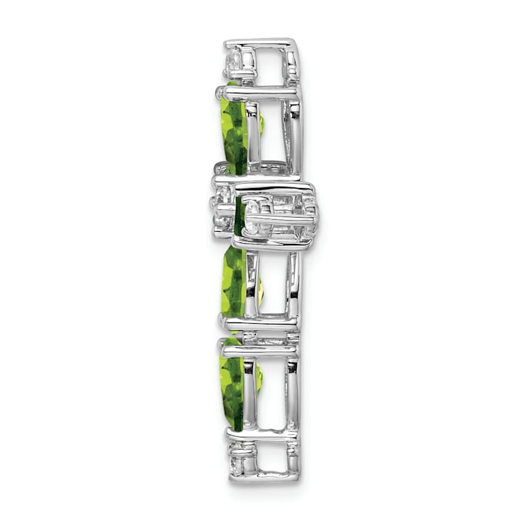 Rhodium Over 14k White Gold Peridot and Diamond Cross Chain Slide Pendant