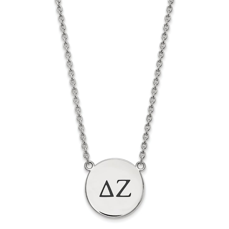 Rhodium Over Sterling Silver LogoArt Delta Zeta Large Enamel Pendant Necklace