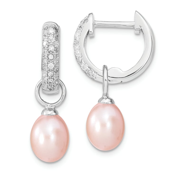 Rhodium Over Sterling Silver  7-8mm White/Pink FWC Pearl Cubic Zirconia
Changeable Earring