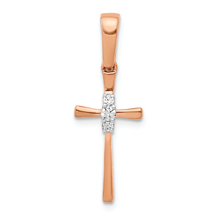 14k Rose Gold and Rhodium Over 14k Rose Gold Diamond Cross Pendant
