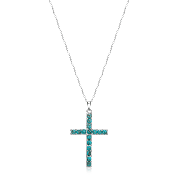 Blue Turquoise Platinum Over Sterling Silver  Pendant With Chain 3x3mm