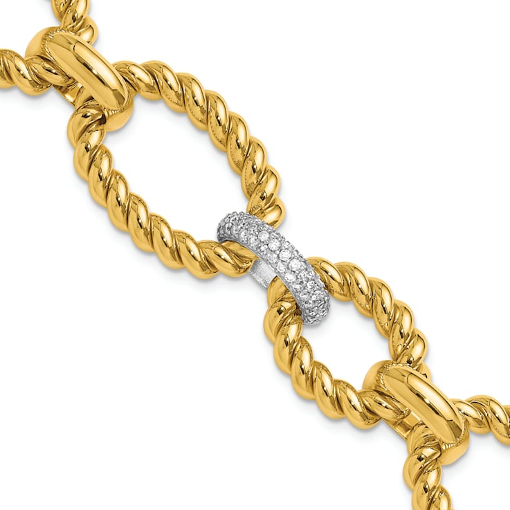 14K Yellow Gold with White Rhodium Diamond Twisted Oval 8-inch Bracelet 0.46ctw
