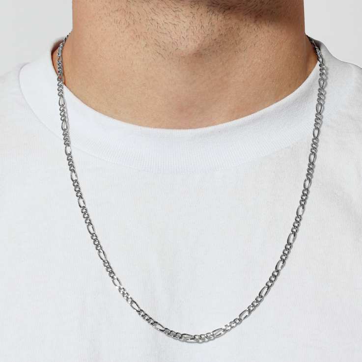 Robert Alton Men's Figaro Chain Necklace 3.5mm In Stainless Steel 24 Inch