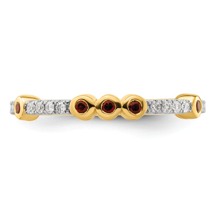 14K Yellow Gold Stackable Expressions Garnet and Diamond Ring 0.225ctw