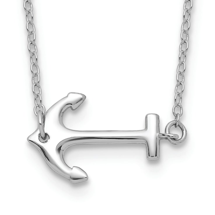 Rhodium Over Sterling Silver Anchor with 2 Inch Extension Necklace