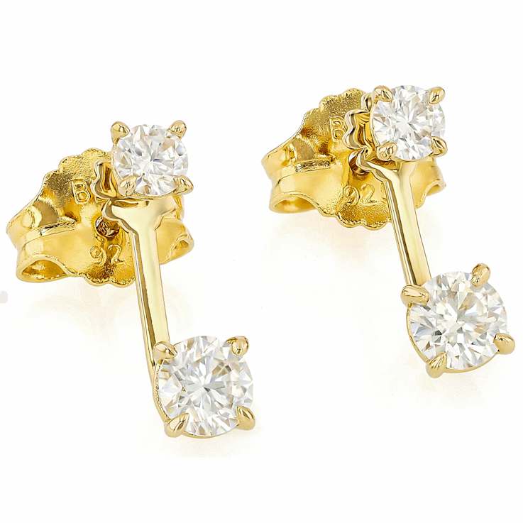 Moissanite Studs With Earring Jackets In 14K Gold