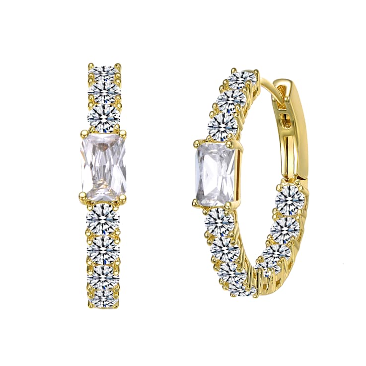 Baguette CZ Inside-Out Hoop Earrings In 14K Gold Over Brass