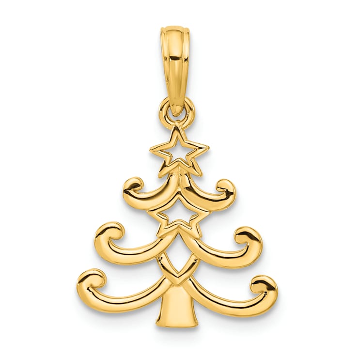 14K Yellow Gold Polished Christmas Tree Pendant