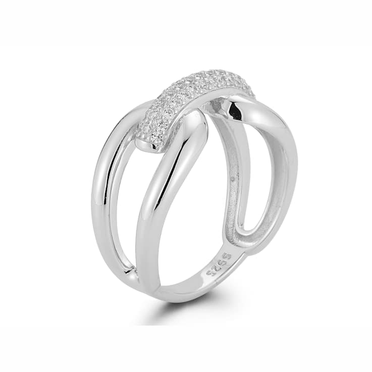 Sterling Statements Rhodium Over Sterling Silver Pave Bold Link Ring