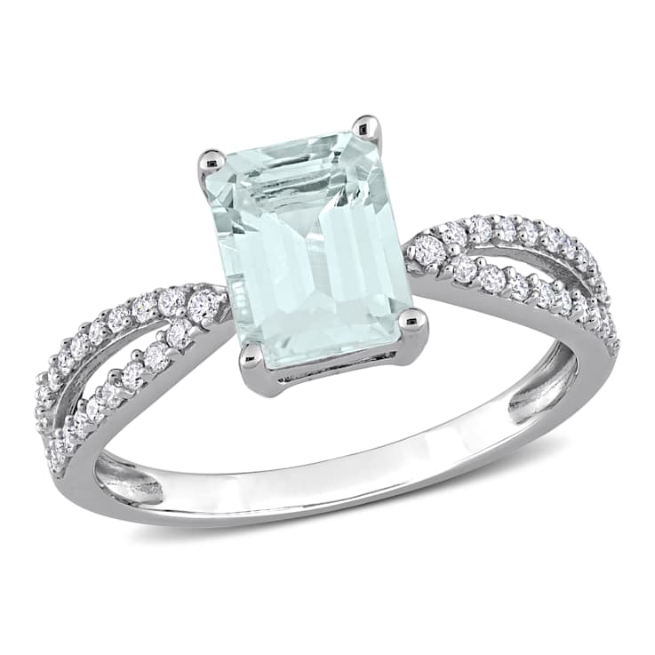 Aquamarine and Diamond 14K White Gold Engagement Ring 2.09ctw