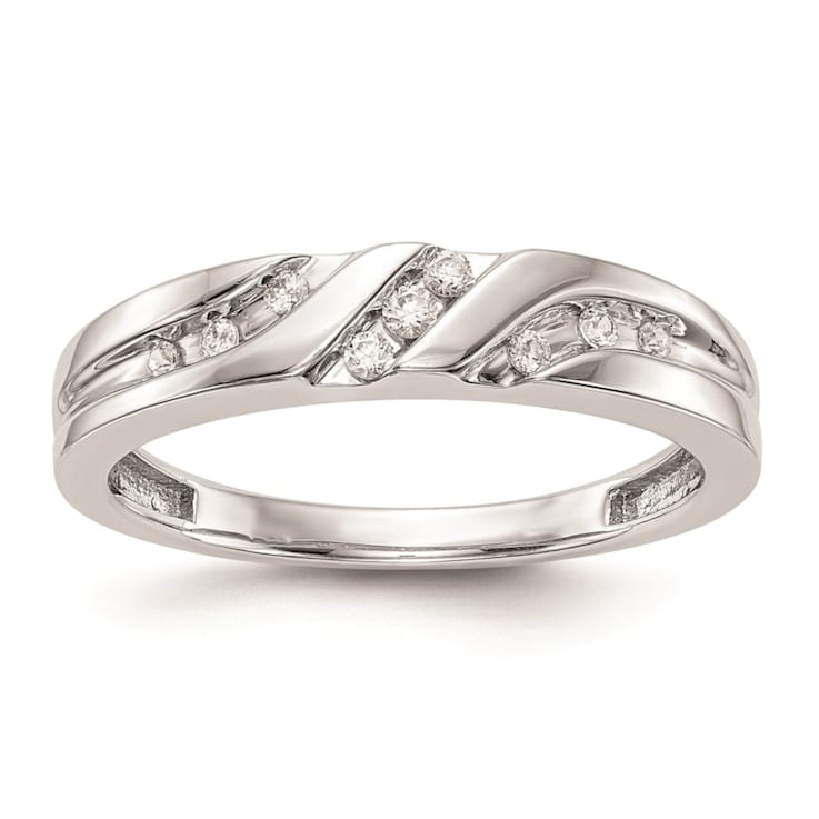 Rhodium Over 14K White Gold Diamond Trio Men's Wedding Band 0.14ctw