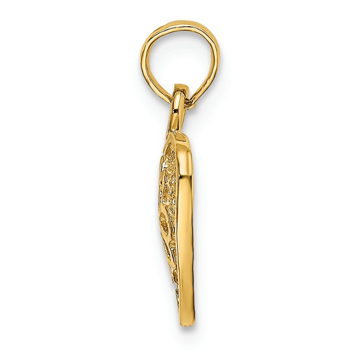14k Yellow Gold 2D Filigree Heart with Flower Design Charm