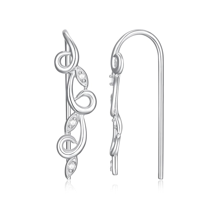 White Diamond Accent Rhodium Over Sterling Silver Threader Earrings