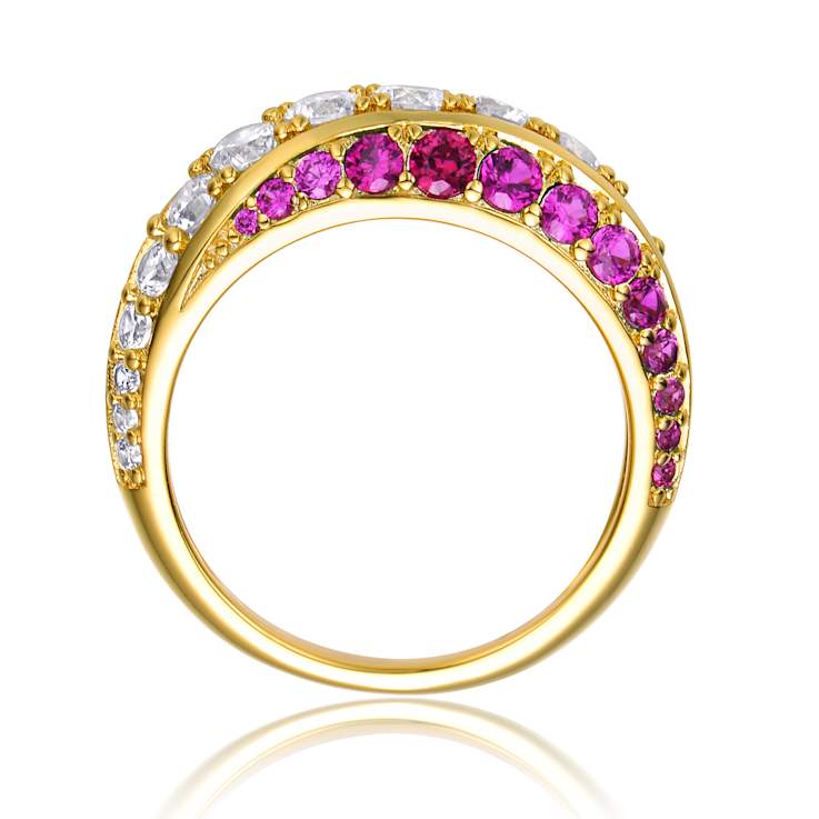 Ruby Color CZ Cocktail Ring In 14K Gold Over Sterling Silver