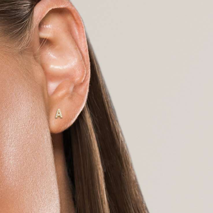 14k Yellow Gold Initial Earrings -A