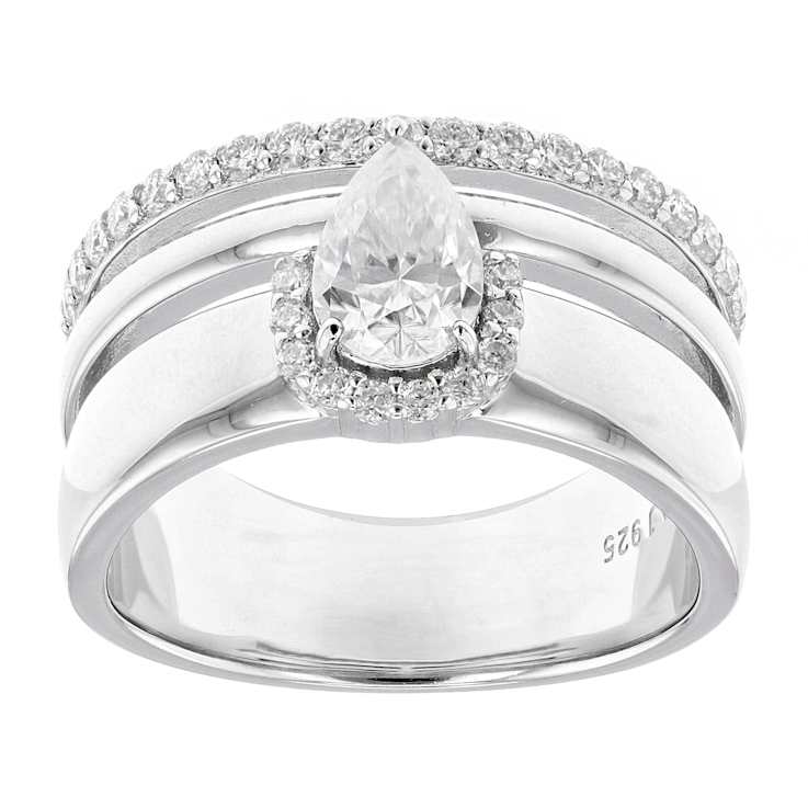 Pear And Round Moissanite Ring In Platinum-Enhanced Sterling Silver
