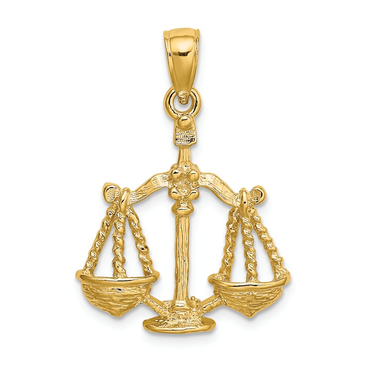 14k Yellow Gold 3D Textured Large Libra Zodiac pendant