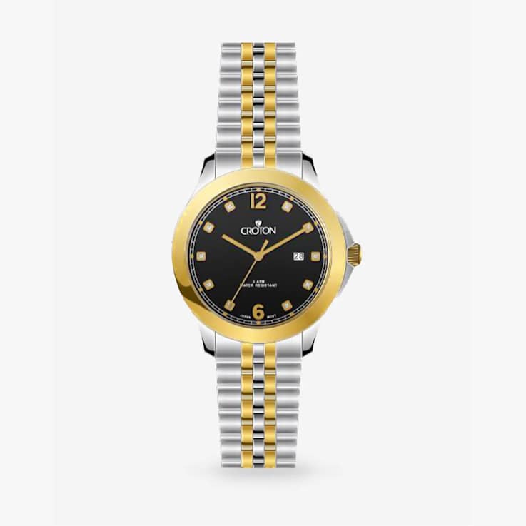 Croton Decider Two-tone Stainless Steel Watch with Black Dial and
Diamond Markers