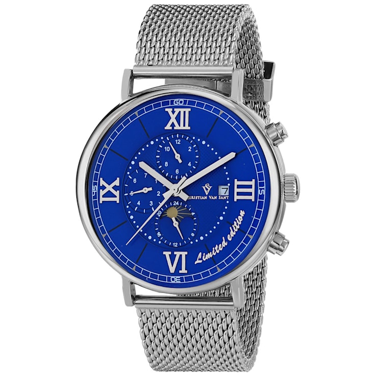 Christian Van Sant Men's Somptueuse LTD Blue Dial, Stainless Steel mesh Watch