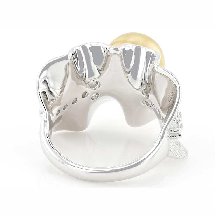 Golden South Sea Pearl And White Topaz Ring In Sterling Silver