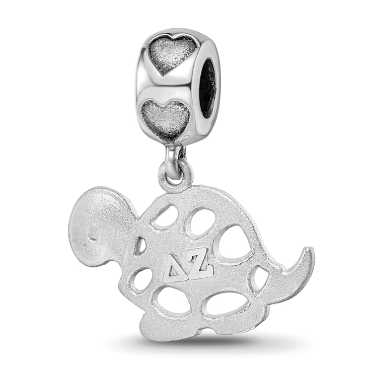 Rhodium Over Sterling Silver LogoArt Delta Zeta Turtle on Heart Bead
