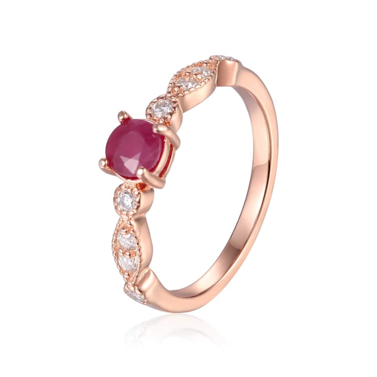 Ruby with Moissanite Accents 14K Rose Gold Over Sterling Silver Ring, 0.74ctw