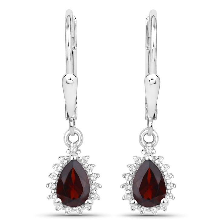 Red Garnet and White Topaz Rhodium Over Sterling Silver Necklace and
Earrings 2 Piece Jewelry Set
