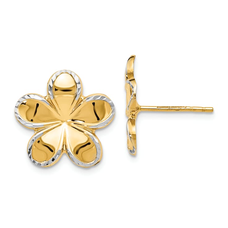 14K Two-tone Gold 15mm Flower Stud Earrings