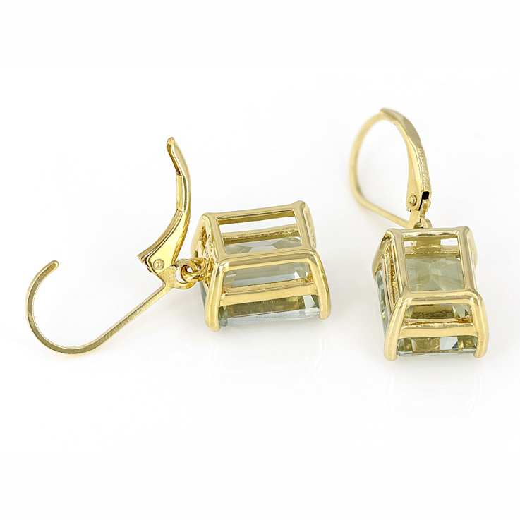 Prasiolite Green Quartz Octagon Earrings In 18K Gold Over Sterling Silver