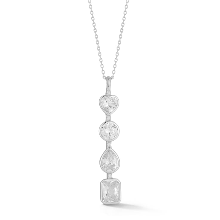 Rachel Zoe Mixed Shape CZ Bar Lariat Necklace in Rhodium Over Sterling Silver