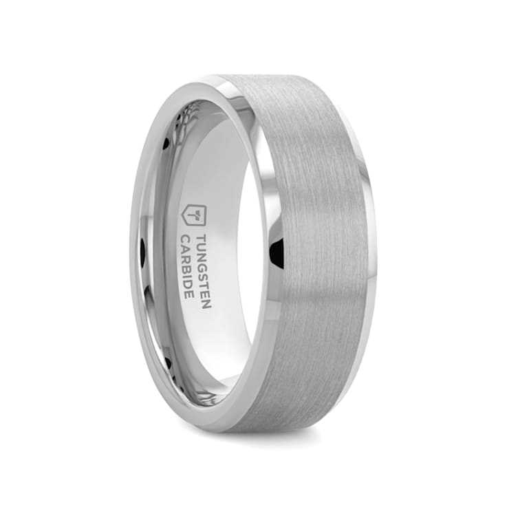 SHEFFIELD Flat Beveled Edges Tungsten Ring with Brushed Center 7mm