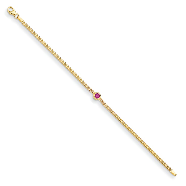 14K Yellow Gold Ruby Curb Link 7.25-inch Bracelet