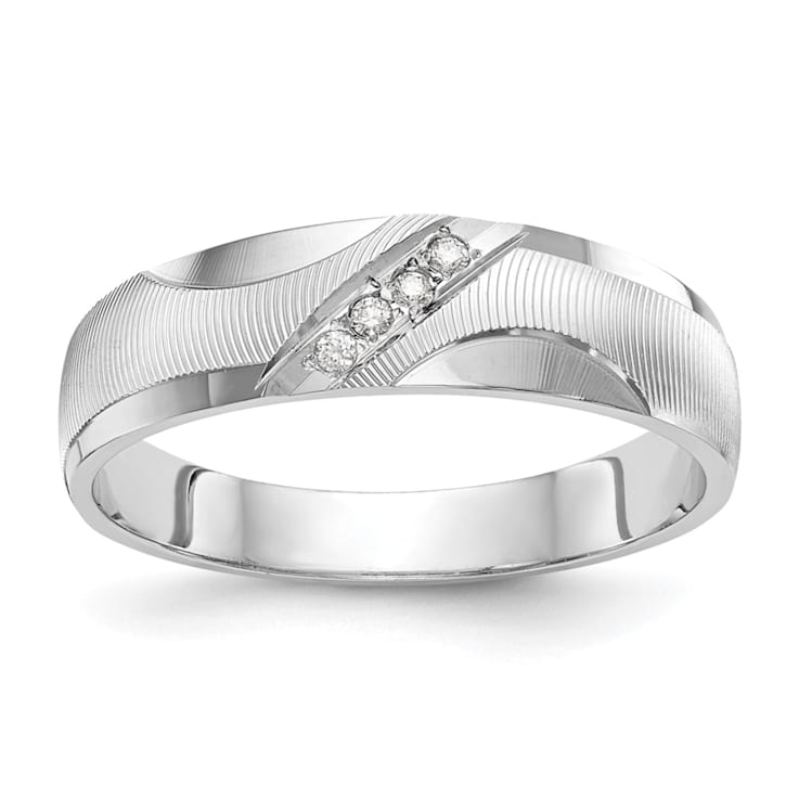 Rhodium Over 14K White Gold AA Quality Trio Mens Wedding Band