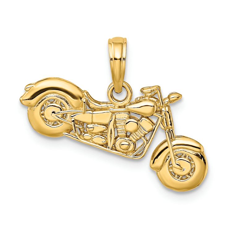14k Yellow Gold Polished and Textured 3D Motorcycle Pendant
