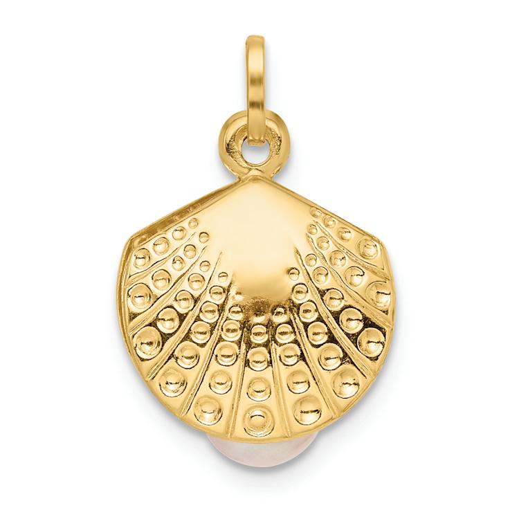 14k Yellow Gold Childrens Polished and Textured Freshwater Cultured
Pearl Clam Pendant