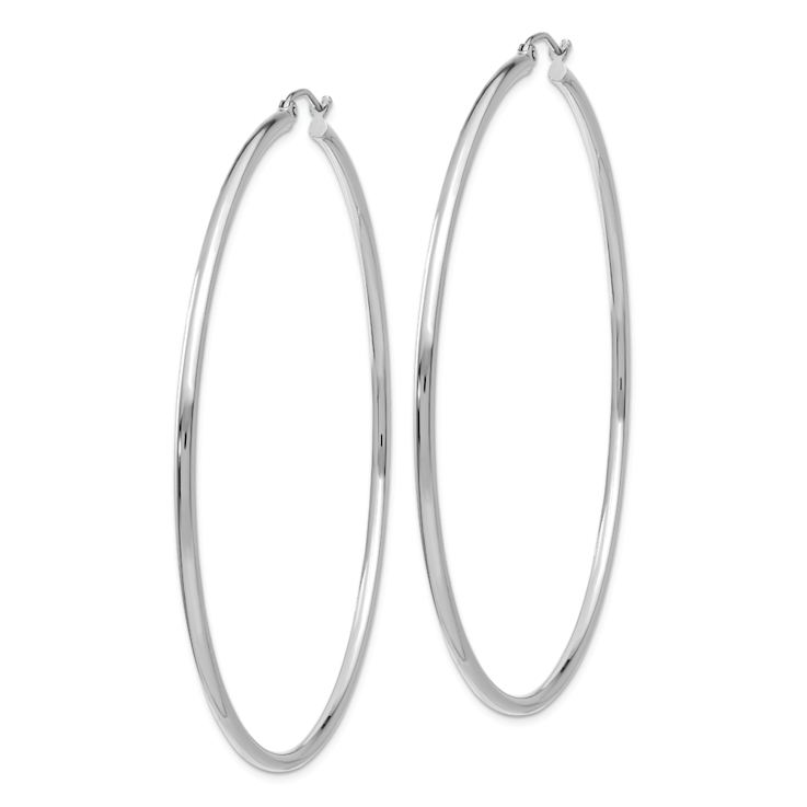 Rhodium Over 14k White Gold 2 9/16" Polished Tube Hoop Earrings
