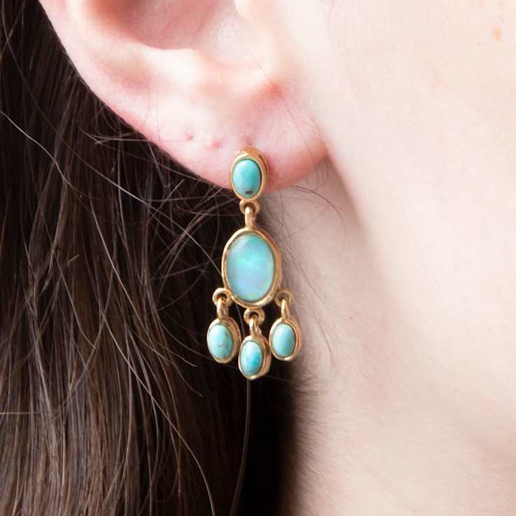 Barse Jewelry Aurora Blue Opal Post Chandelier Golden Earrings