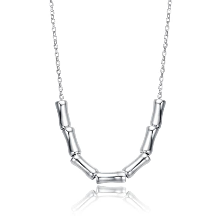 Bamboo-Inspired Statement Necklace In Rhodium Over Brass