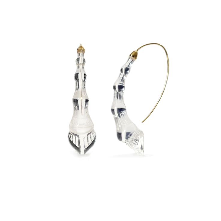 14K Yellow Gold Over Sterling Silver Wishbone Bamboo Acrylic Earrings