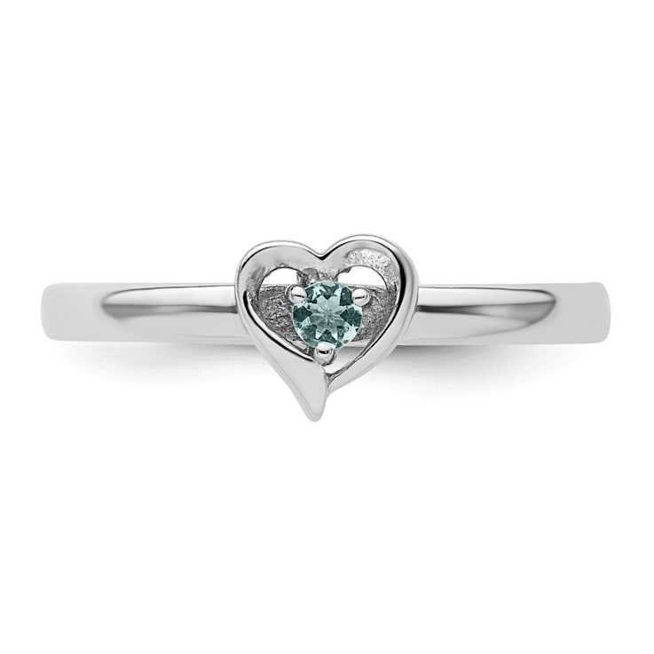 Sterling Silver Stackable Expressions Aquamarine Heart Ring 0.06ctw